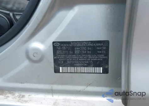 2012 Hyundai Elantra Gls z USA, uszkodzony, nr VIN 5NPDH4AE5CH144775